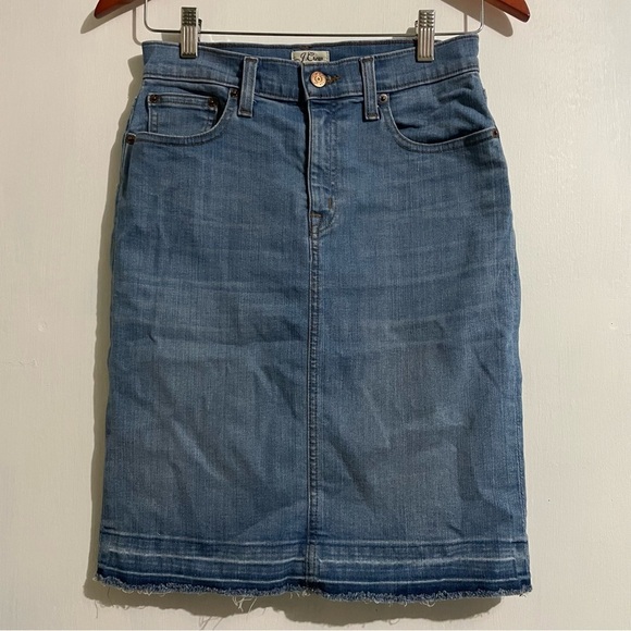J. Crew Frayed Raw Hem Denim Pencil Skirt size 26 - Picture 1 of 10
